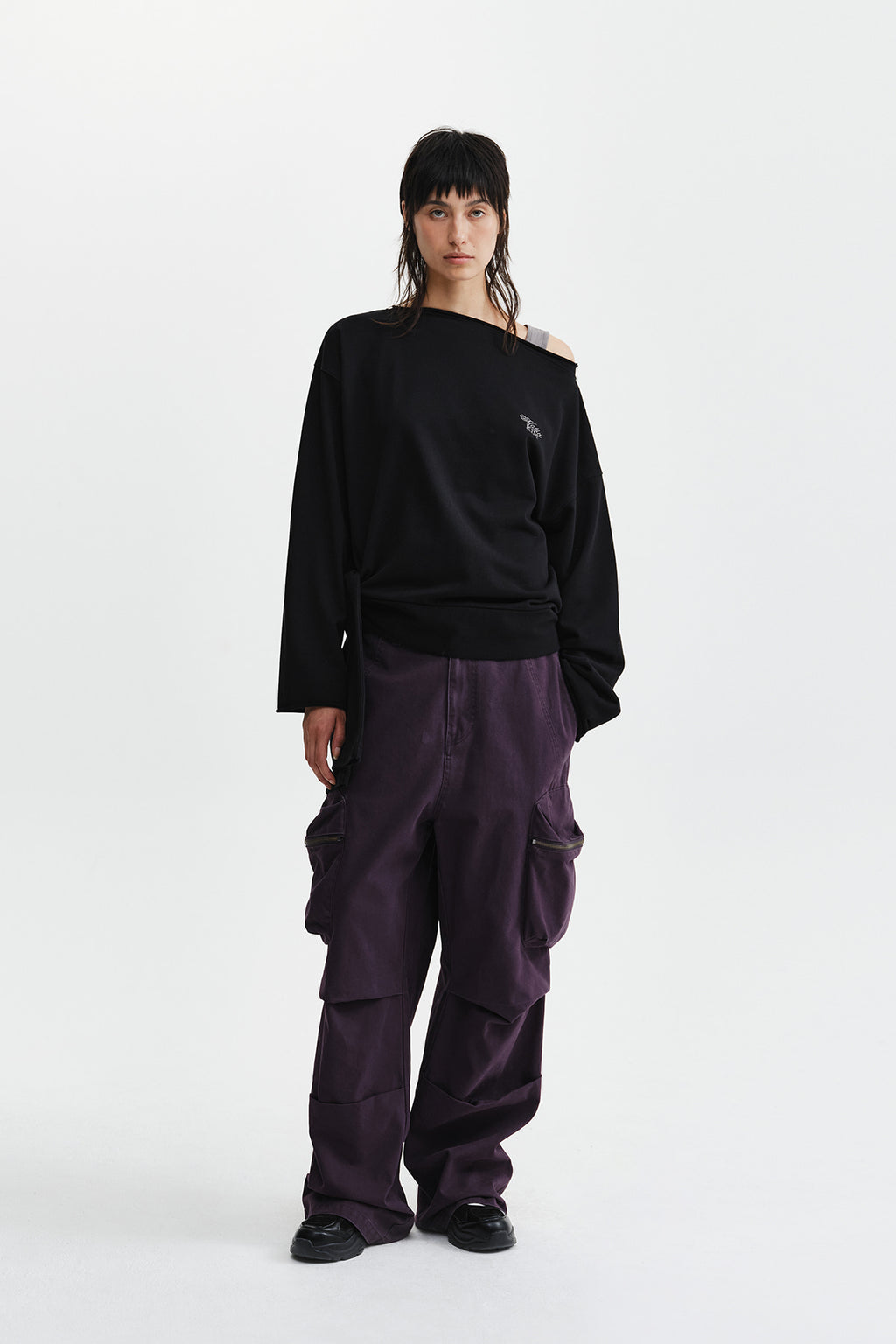 Matin Kim - Back Logo Raw Cut Boat Neck Top (Black) product image 9 | TRAB K-Fashion Australia