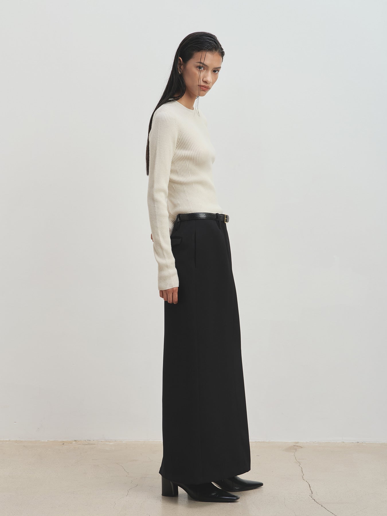 Tonywack - Low-Waisted Wool-Twill Maxi Skirt (Black) product image 1 | TRAB K-Fashion Australia
