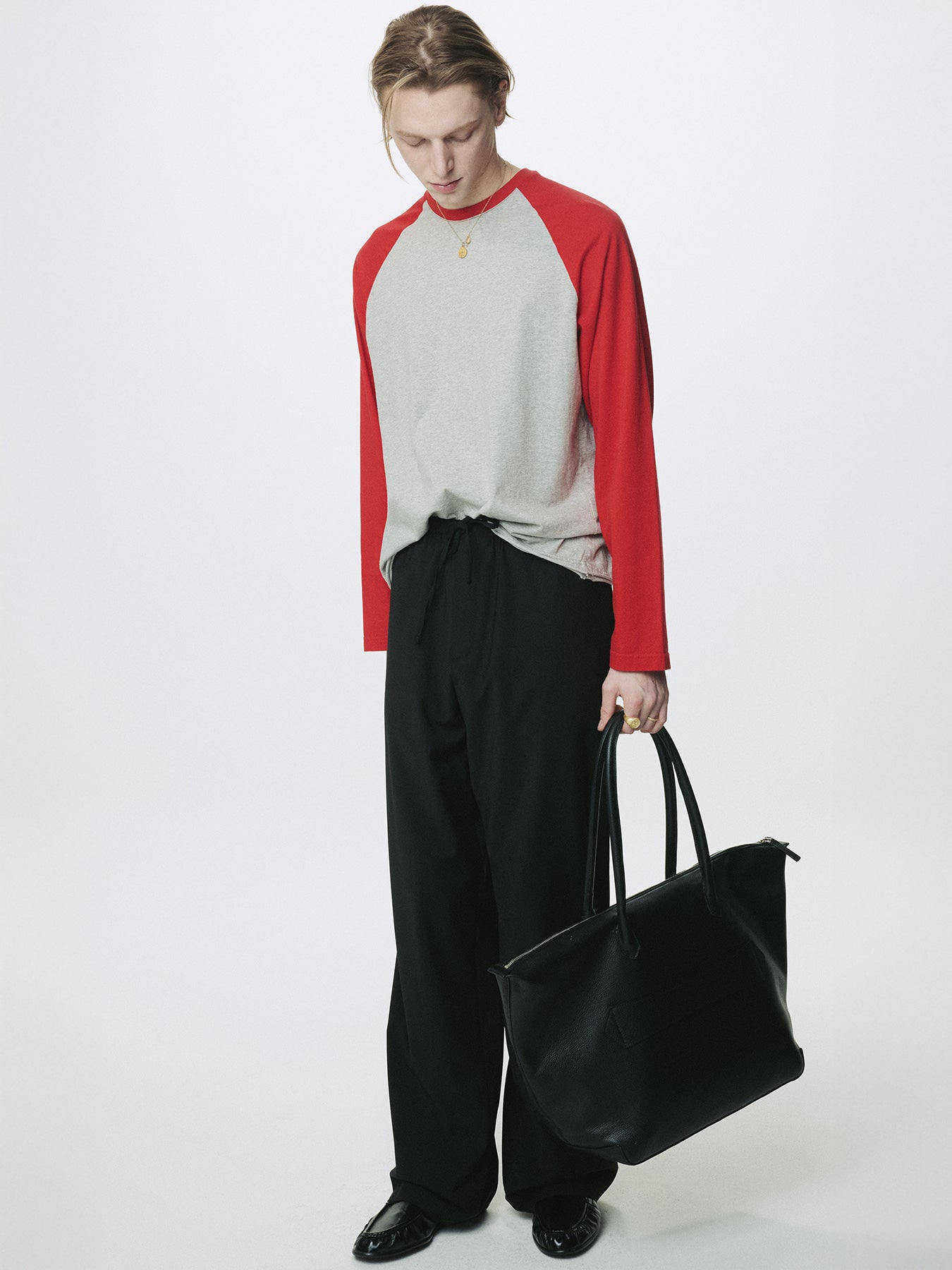 Tonywack - Washed Cotton Baseball Long Sleeve (Melange Grey/Red) product image 4 | TRAB K-Fashion Australia