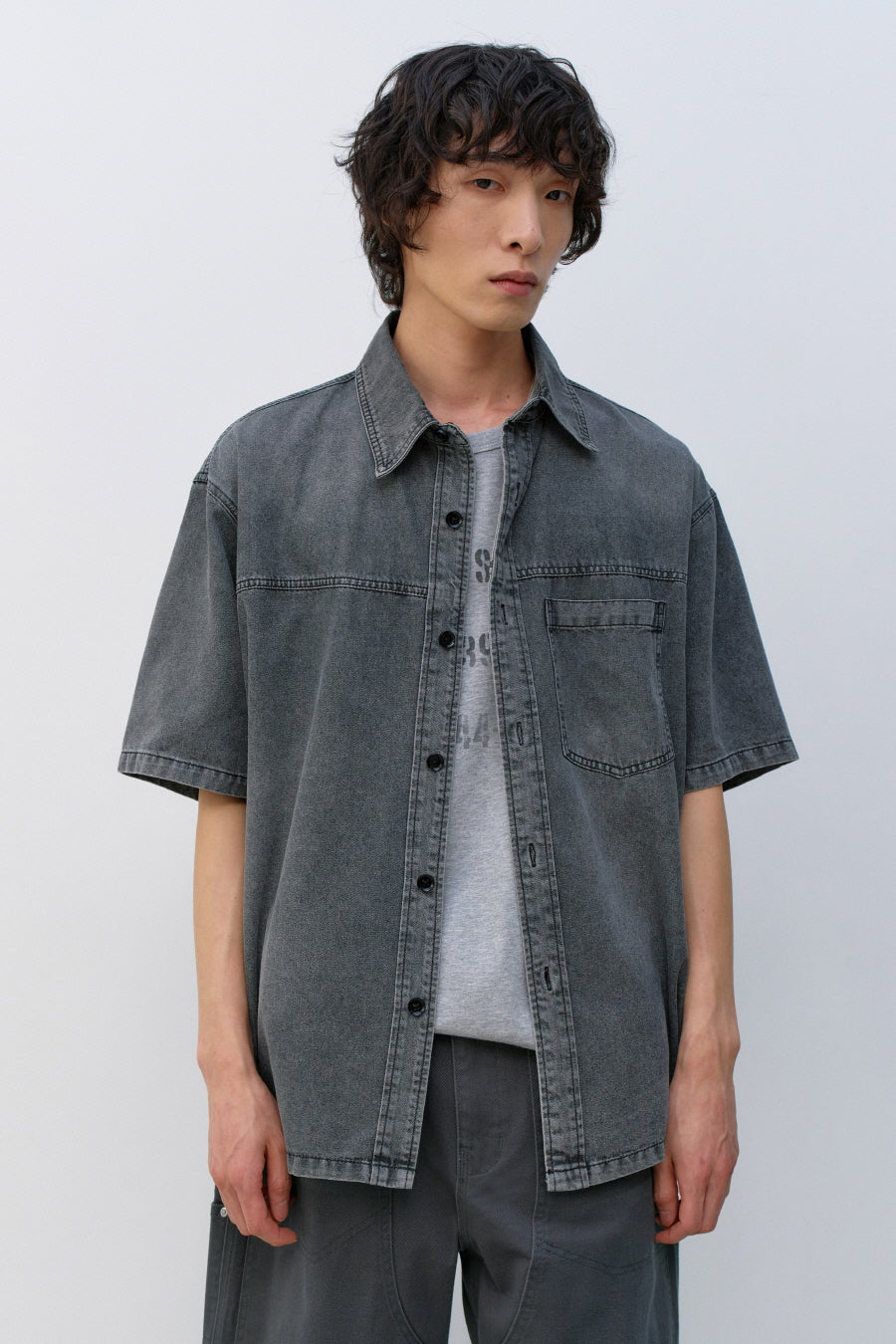 Insilence - Slash Washing Denim Shirt (Washed Grey) product image 2 | TRAB K-Fashion Australia