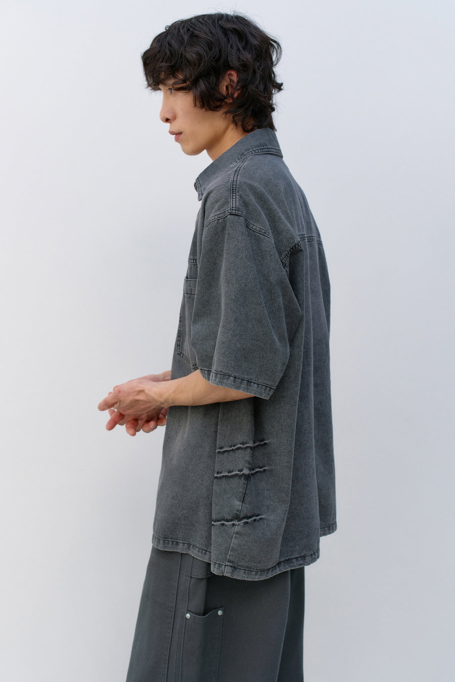 Insilence - Slash Washing Denim Shirt (Washed Grey) product image 4 | TRAB K-Fashion Australia