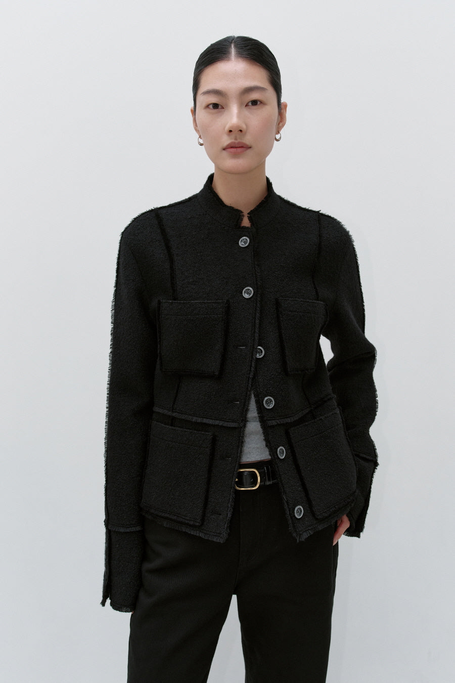 Insilence - Wool Jersey Tweed Jacket (Black) product image 1 | TRAB K-Fashion Australia