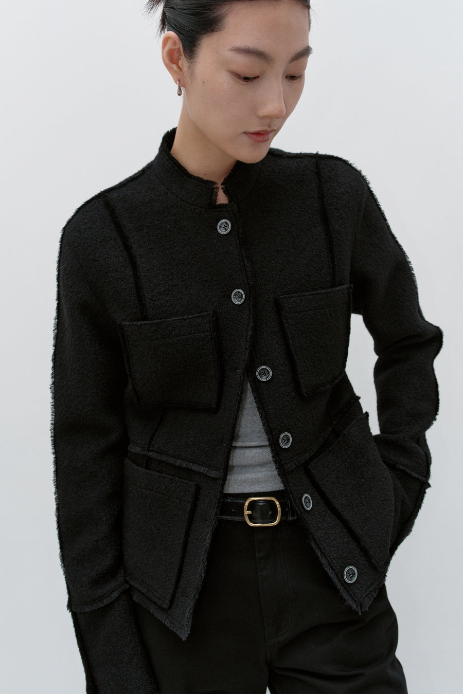 Insilence - Wool Jersey Tweed Jacket (Black) product image 2 | TRAB K-Fashion Australia