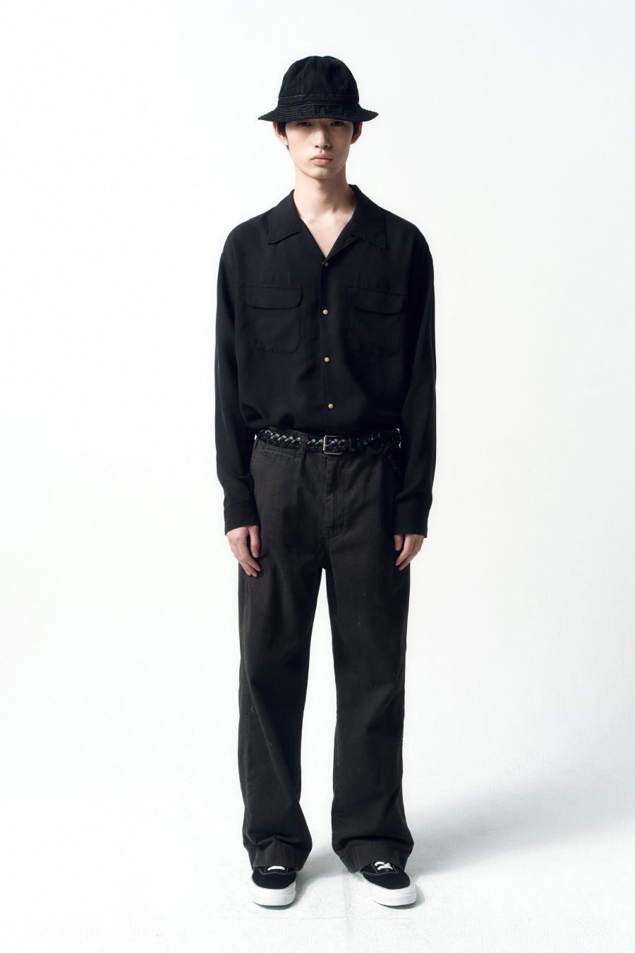 Insilence - Tencel Gabardine Open Collar Shirts (Black) product image 1 | TRAB K-Fashion Australia
