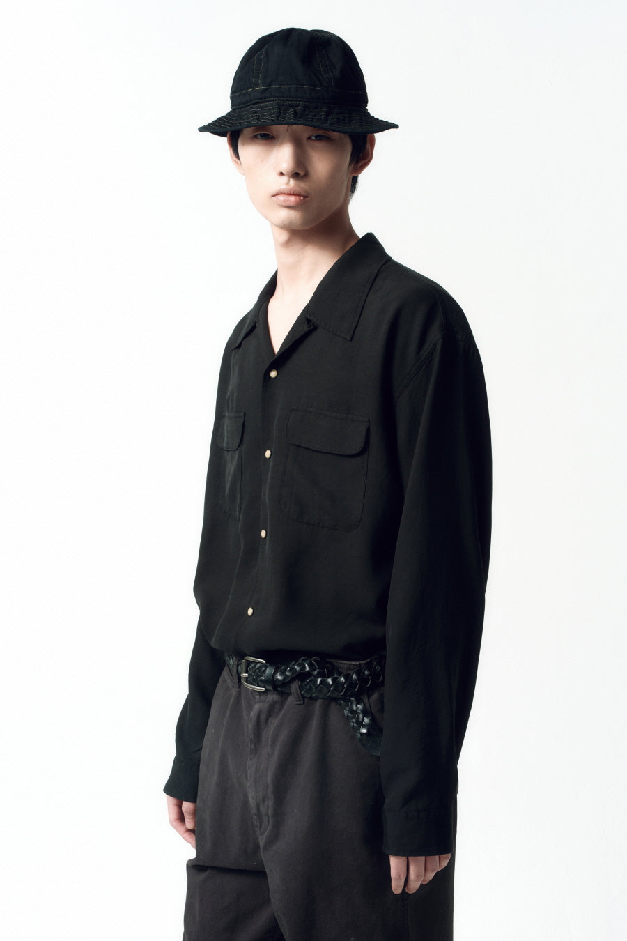 Insilence - Tencel Gabardine Open Collar Shirts (Black) product image 3 | TRAB K-Fashion Australia