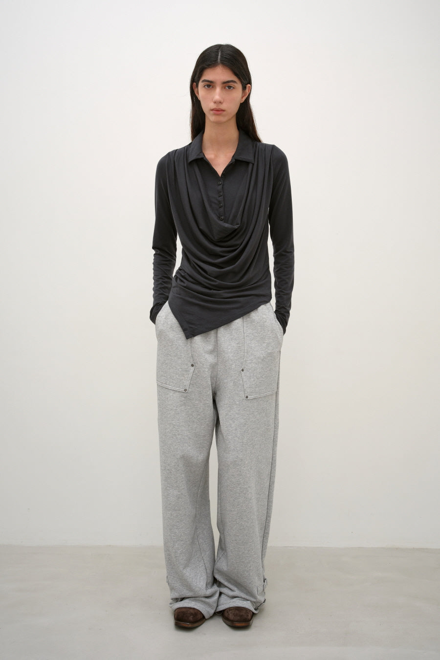 Insilence - Belted Strap Sweat Pants (Melange Grey) product image 1 | TRAB K-Fashion Australia