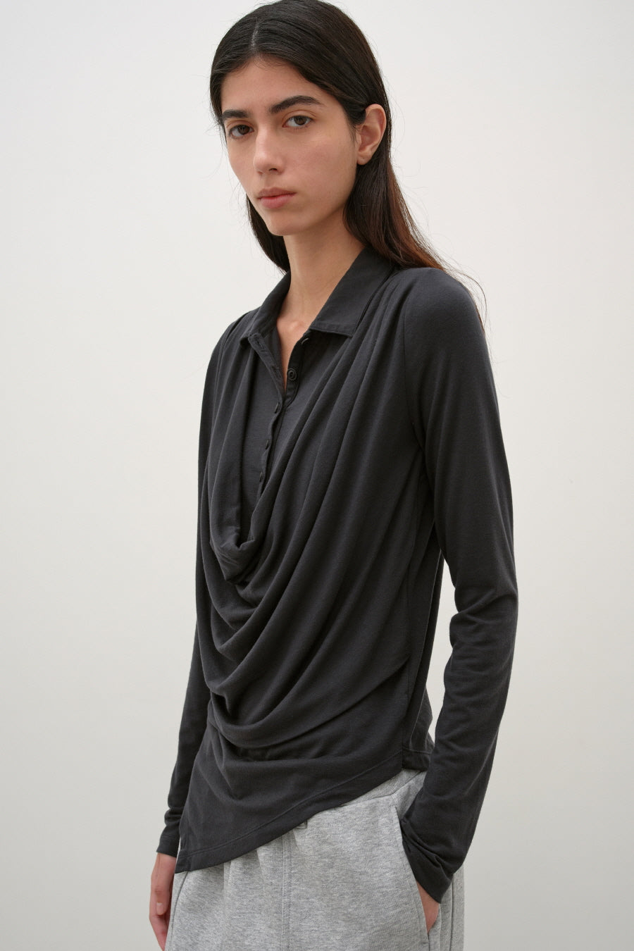 Insilence - Cowl Henley-Neck Long-Sleeve (Black) product image 6 | TRAB K-Fashion Australia