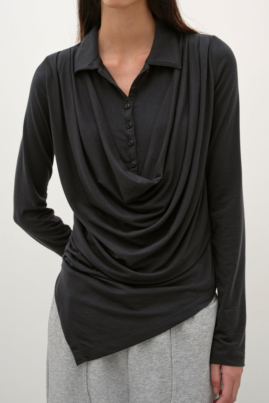 Insilence - Cowl Henley-Neck Long-Sleeve (Black) product image 2 | TRAB K-Fashion Australia