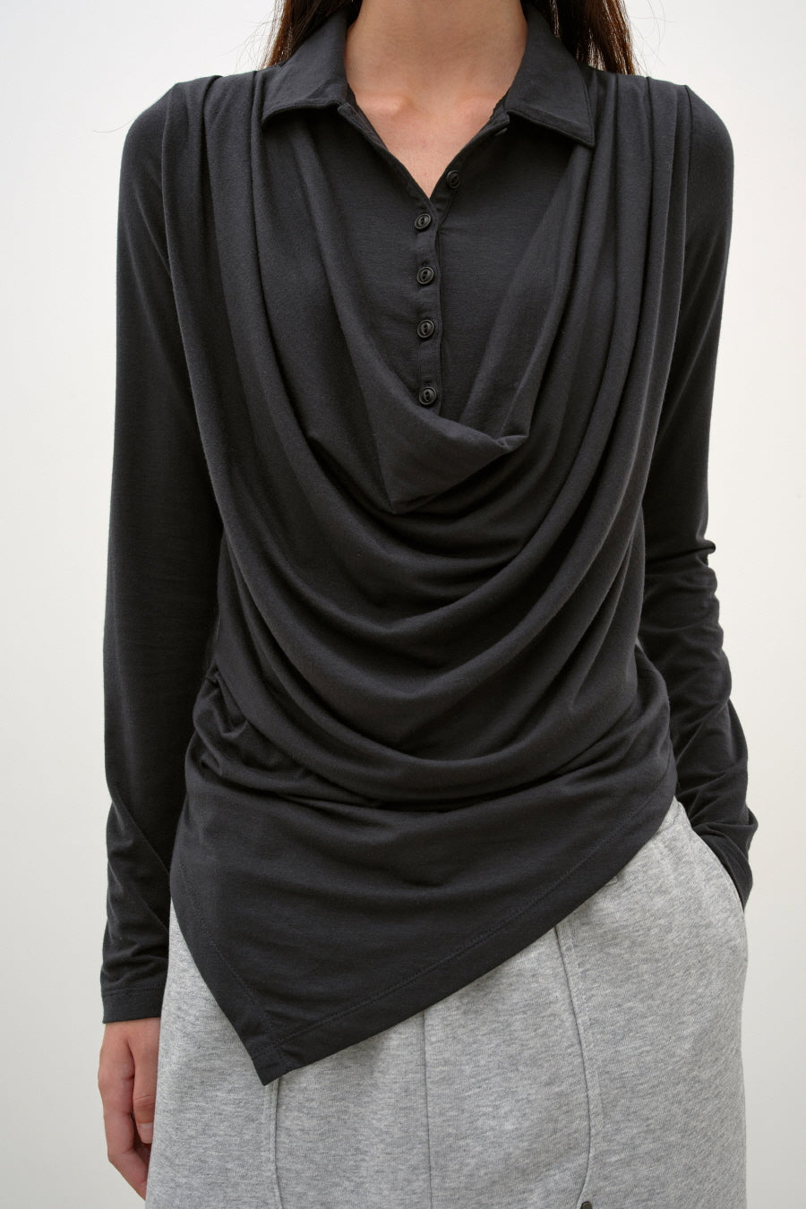 Insilence - Cowl Henley-Neck Long-Sleeve (Black) product image 5 | TRAB K-Fashion Australia