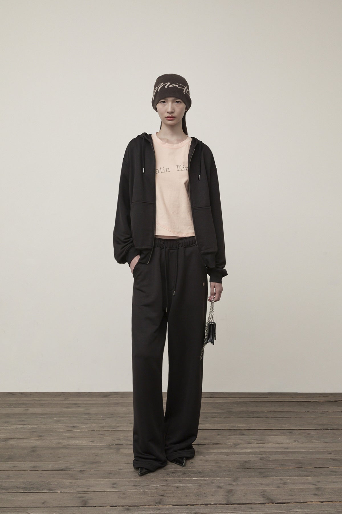 Matin Kim - Back Logo Glitter Hoody Zip Up (Black) product image 8 | TRAB K-Fashion Australia