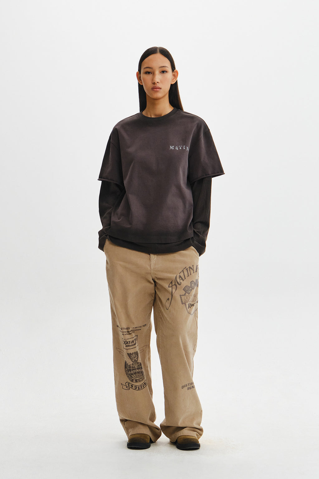 Matin Kim - Dust Washed Logo Layered Top (Charcoal) product image 10 | TRAB K-Fashion Australia
