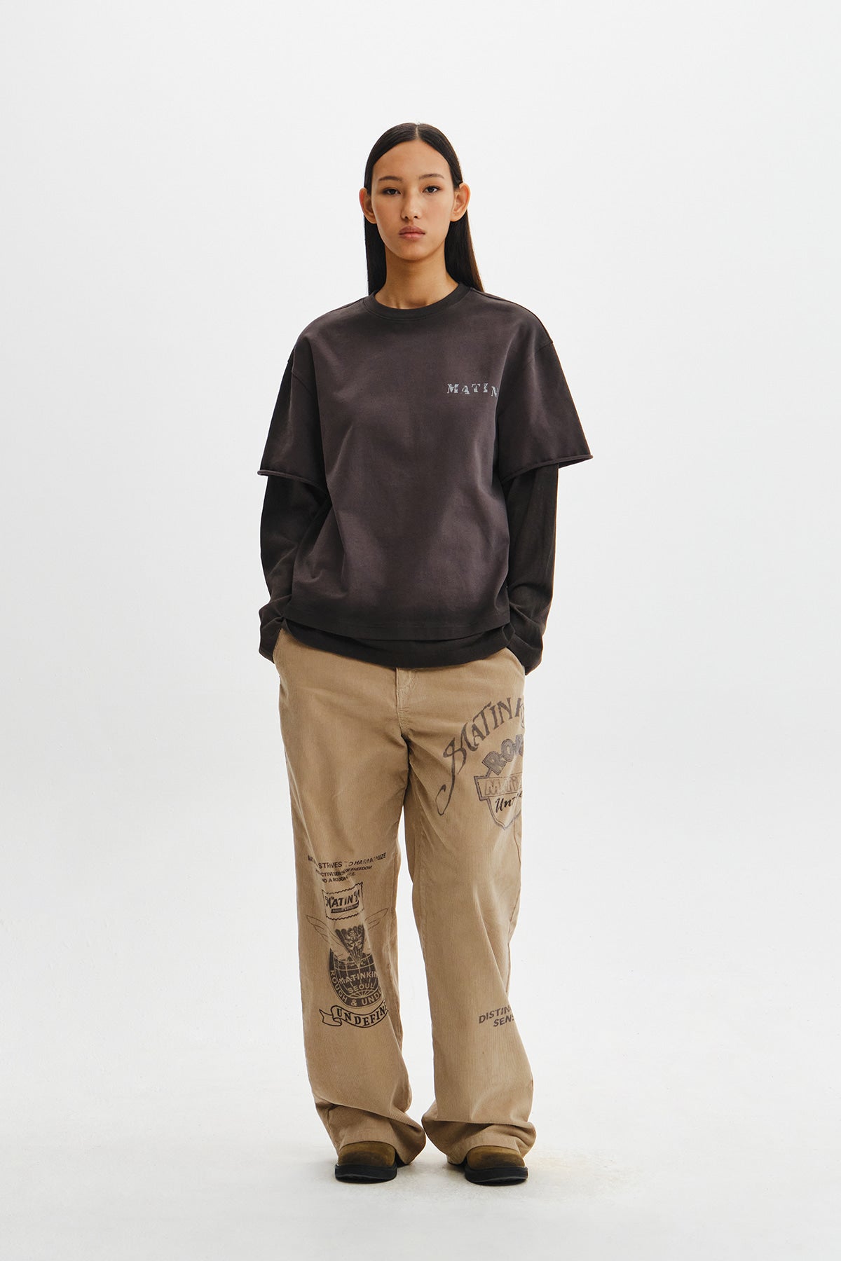 Matin Kim - Dust Washed Logo Layered Top (Charcoal) product image 10 | TRAB K-Fashion Australia