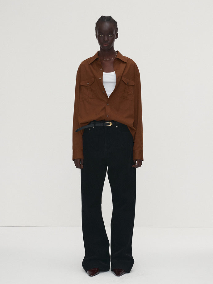 Tonywack - Velvet Denim Loose Flared Jeans (Black) product image 2 | TRAB K-Fashion Australia