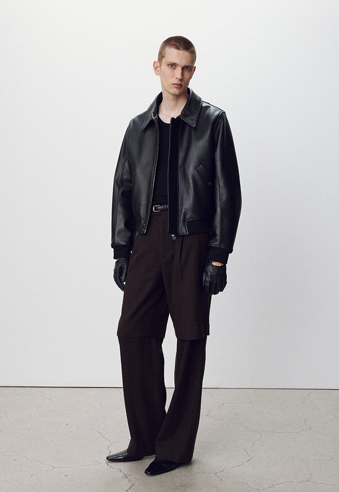 Tonywack - Shearling Collar Leather Bomber Jacket (Black) product image 3 | TRAB K-Fashion Australia