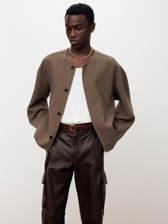 Tonywack - Hand-Made Wool Collarless Jacket (Taupe) product image 1 | TRAB K-Fashion Australia