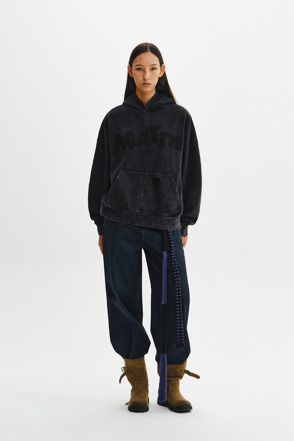 Matin Kim - Waffle Applique Logo Hood Top (Charcoal) product image 11 | TRAB K-Fashion Australia