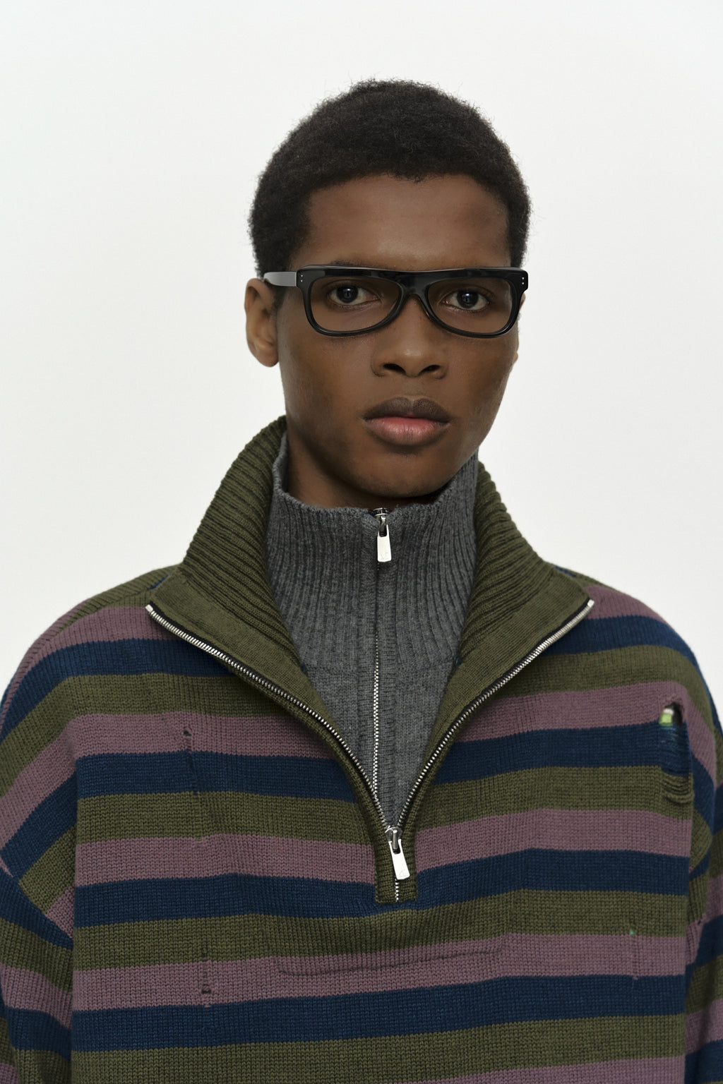 Andersson Bell - Double Layered Stripe Half Zip-Up Sweater (Blue/Grey) product image 6 | TRAB K-Fashion Australia