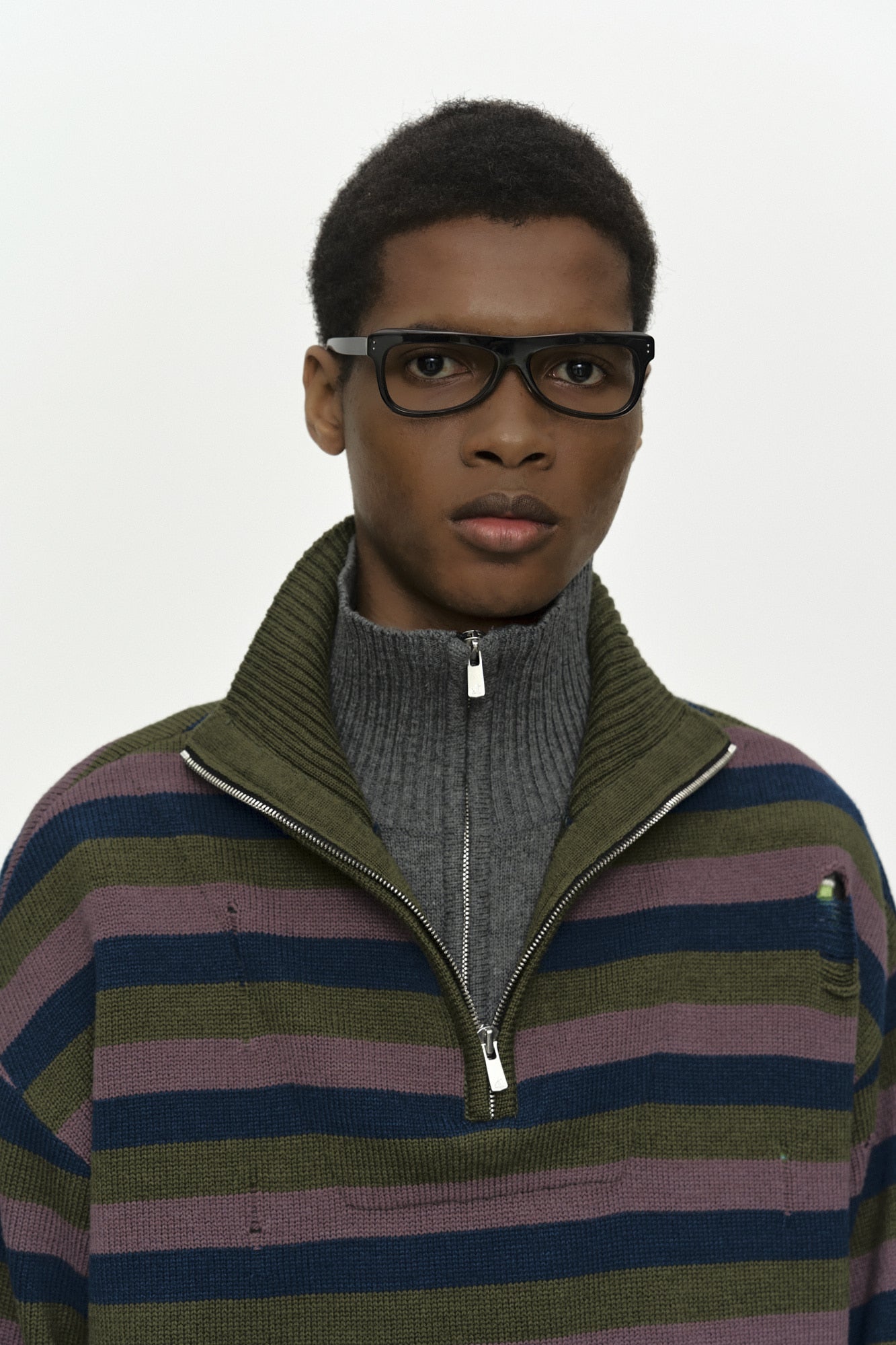 Andersson Bell - Double Layered Stripe Half Zip-Up Sweater (Blue/Grey) product image 6 | TRAB K-Fashion Australia