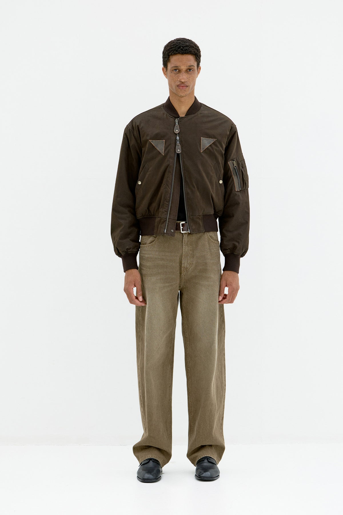 Coor - B-15 Leather Tab Sherpa Bomber (Khaki Brown) product image 2 | TRAB K-Fashion Australia