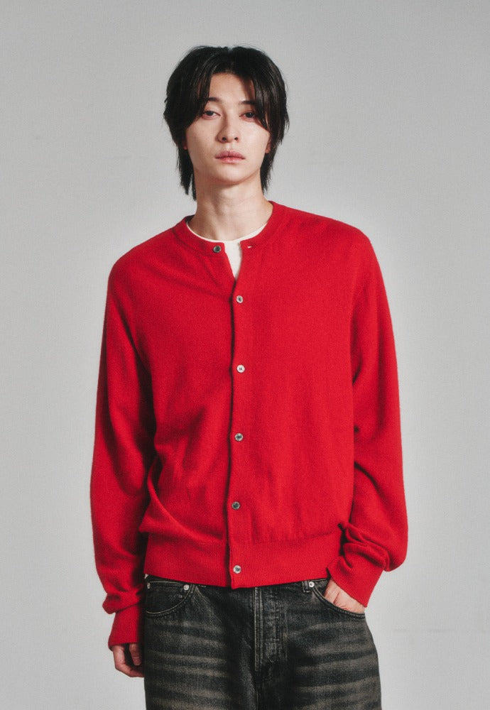 Art if acts - Wholegarment Round Neck Cardigan (Red) product image 1 | TRAB K-Fashion Australia