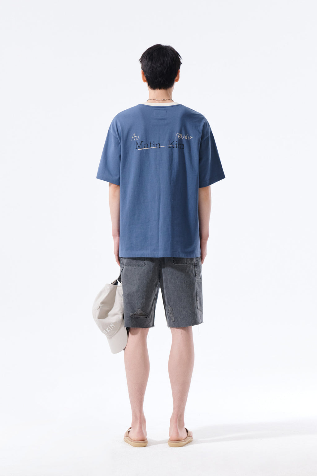 Matin Kim - Tonal Rib Back Logo Top (Smoke Blue) product image 7 | TRAB K-Fashion Australia