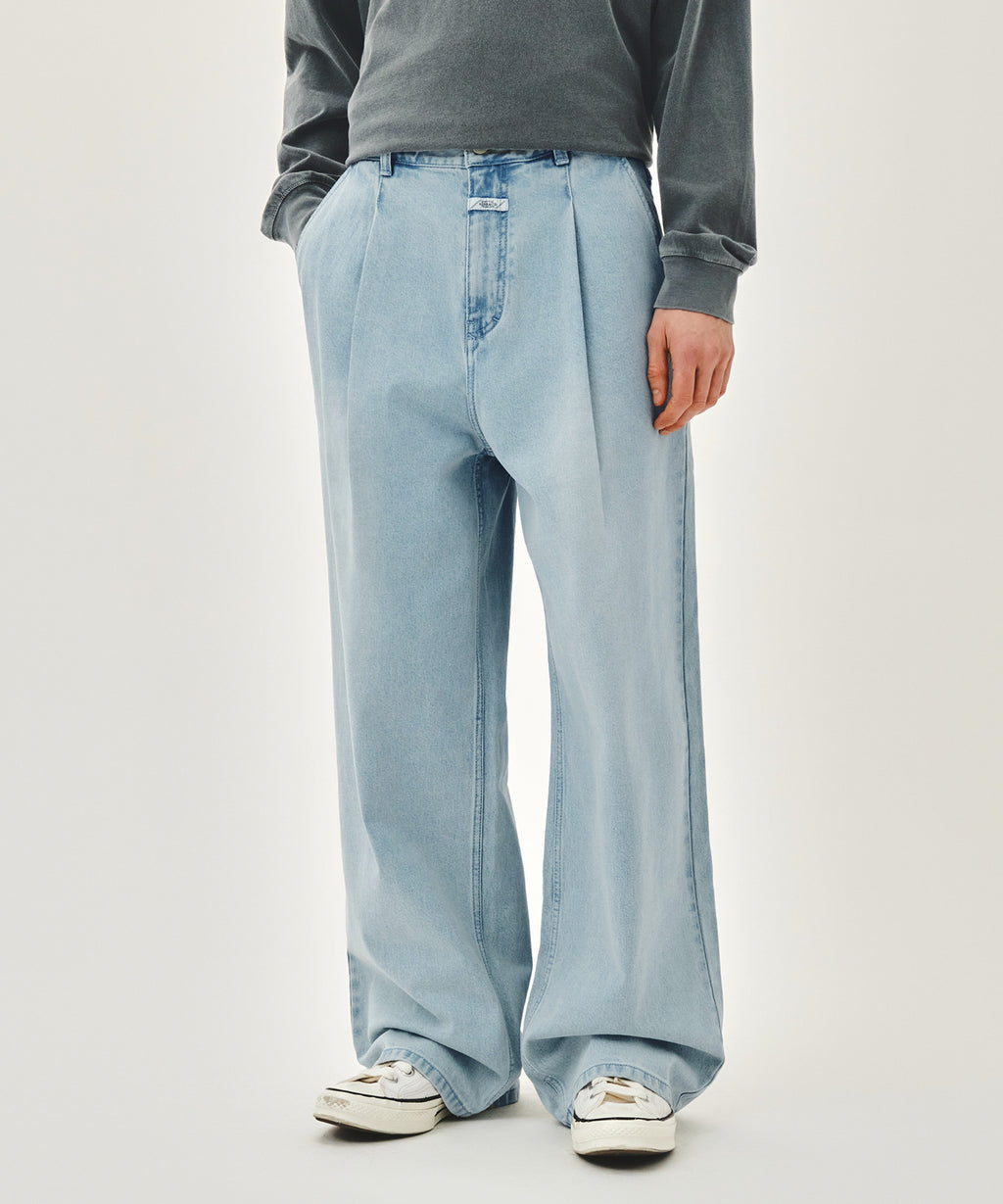 Marithe & Francois Girbaud - New M Low-waist Tuck Wide Denim Pants (Light Blue) product image 1 | TRAB K-Fashion Australia