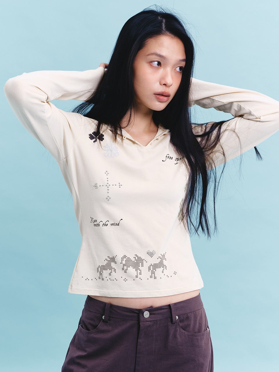 Margarin Fingers - Unicorn Clover Hooded T-Shirt (Beige) product image 1 | TRAB K-Fashion Australia