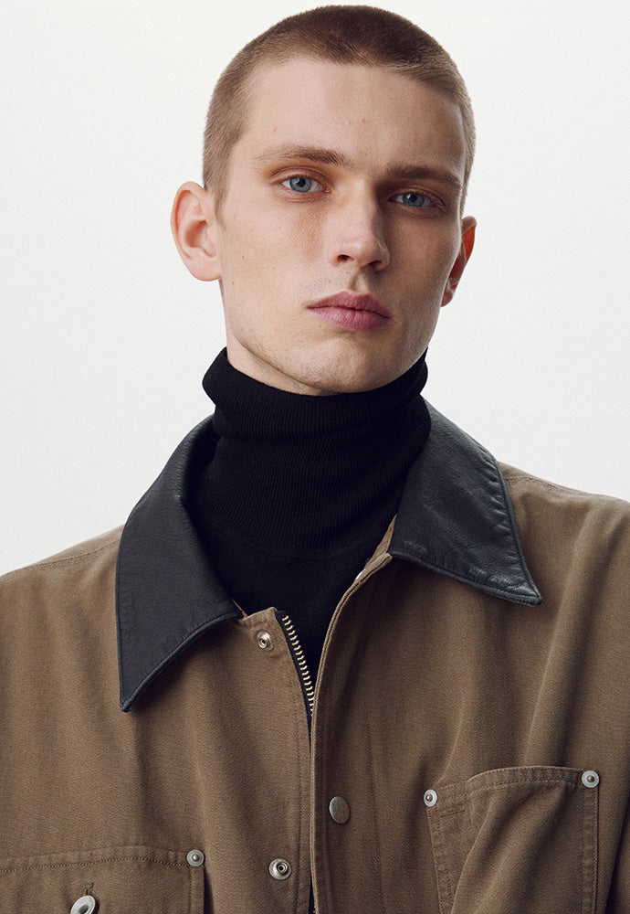 Tonywack - Leather Collar Garment-Washed Utility Jacket (Faded Olive) product image 7 | TRAB K-Fashion Australia