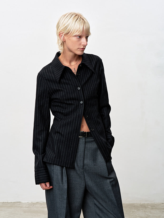 Tonywack - Striped Wool Regular-Fit Shirts (Black Stripe) product image 8 | TRAB K-Fashion Australia