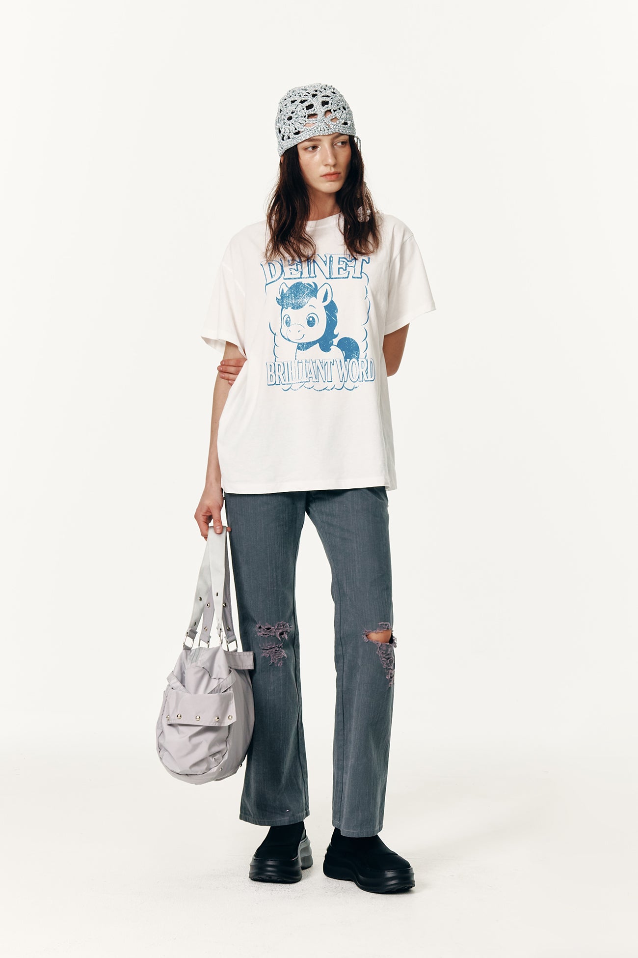 Deinet - Stud Line Damege Boots Cut Denim (Grey) product image 6 | TRAB K-Fashion Australia