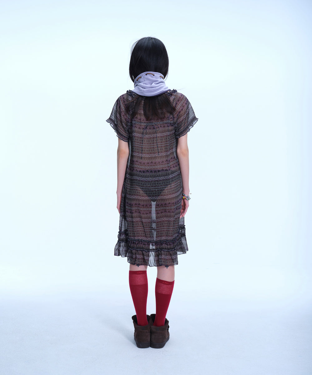 Coyseio - Chiffon Shirring One Piece (Purple Brown) product image 13 | TRAB K-Fashion Australia