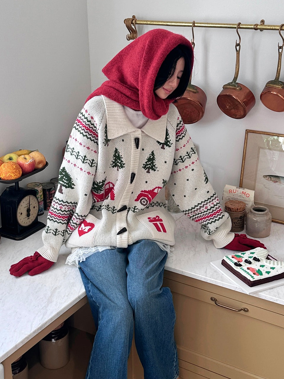 Margarin Fingers - Corsage Knit Gloves (Red) product image 1 | TRAB K-Fashion Australia