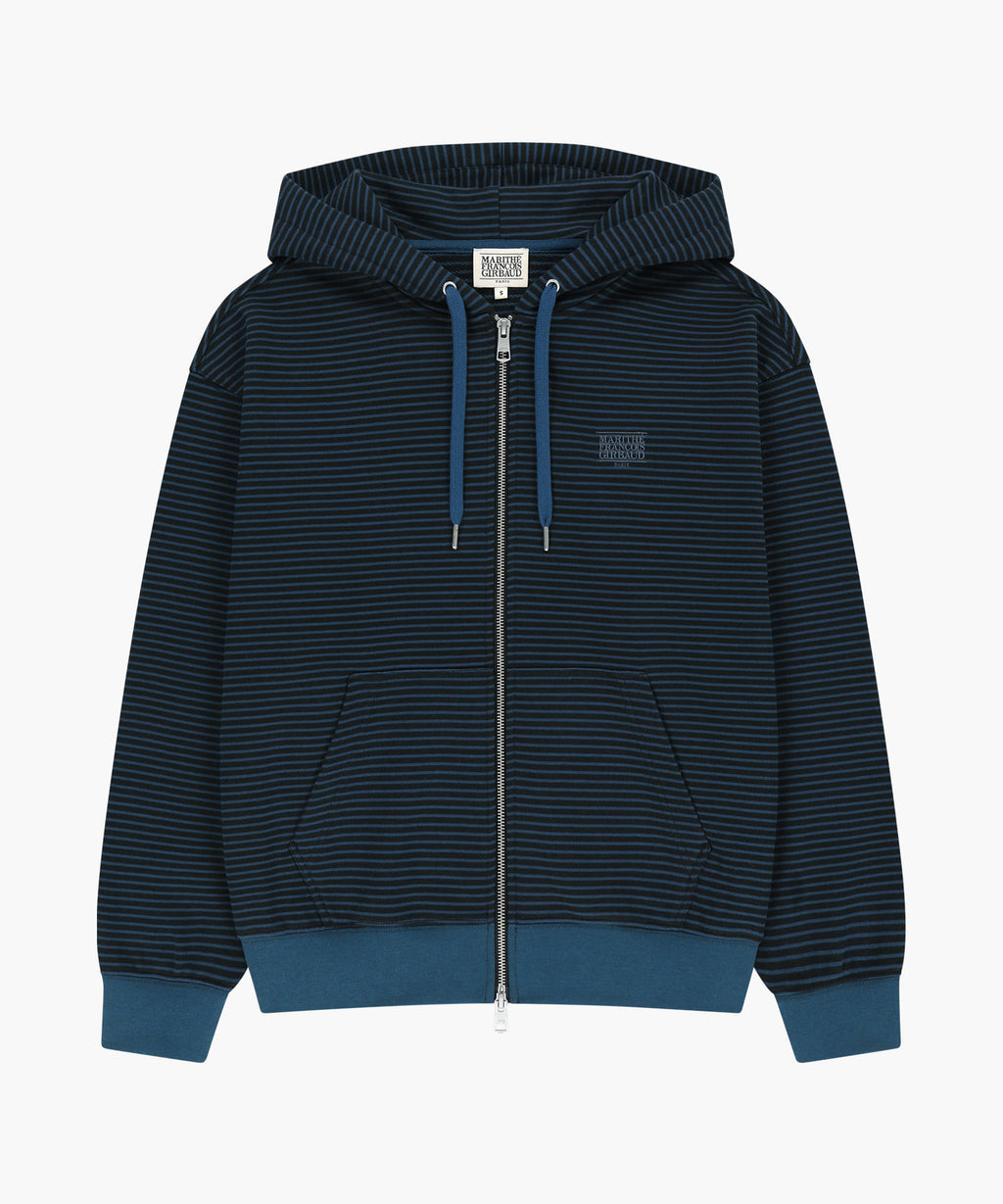 Marithe & Francois Girbaud - Small Classic Logo Stripe Oversized Hoodie Zipup (Dark Blue) product image 6 | TRAB K-Fashion Australia