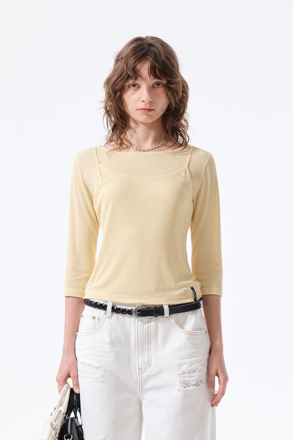 Matin Kim - 3/4 Sleeve Top & Tank Layered Set (Yellow) product image 7 | TRAB K-Fashion Australia