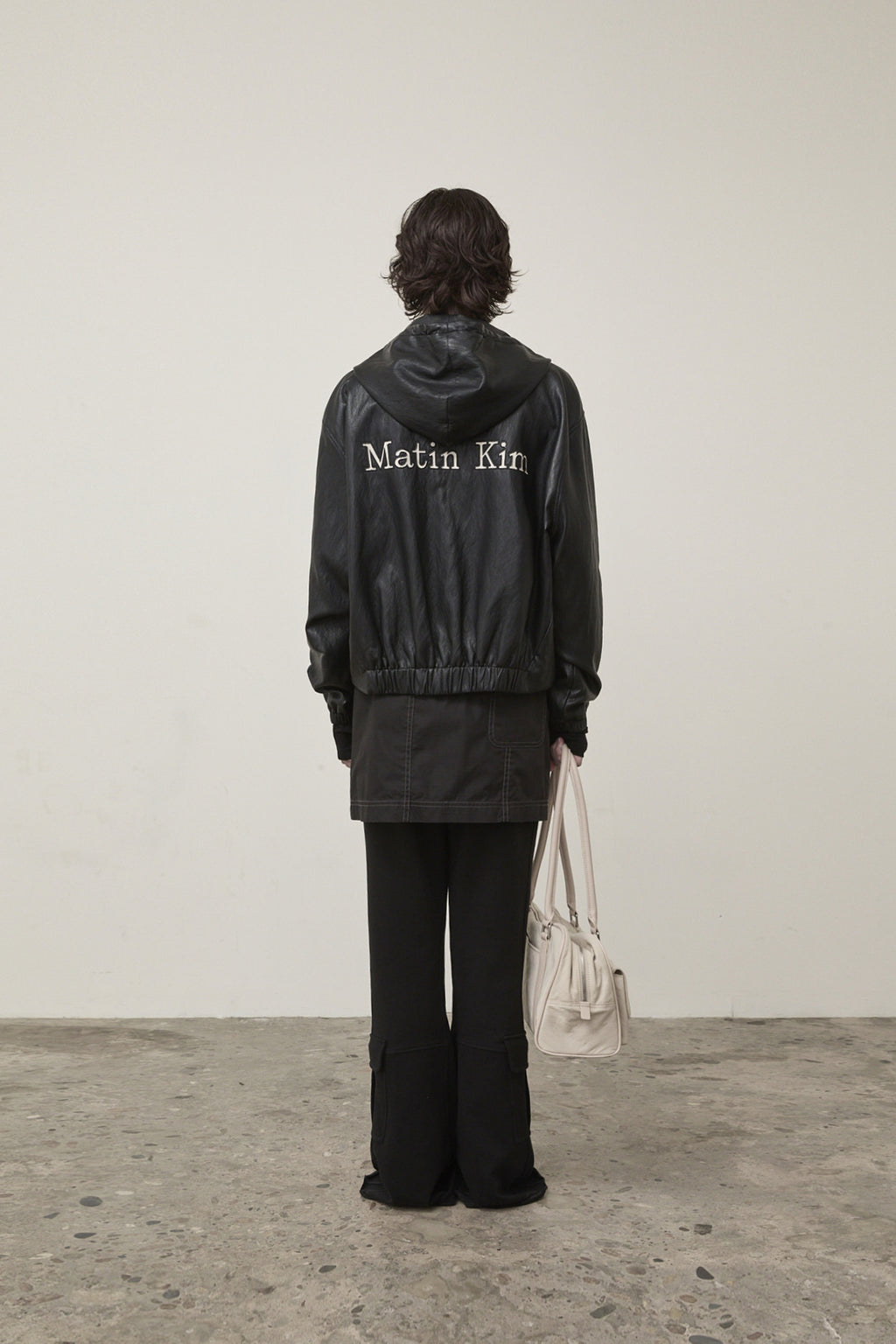 Matin Kim - Faux Leather Hoody Crop Jumper (Black) product image 8 | TRAB K-Fashion Australia