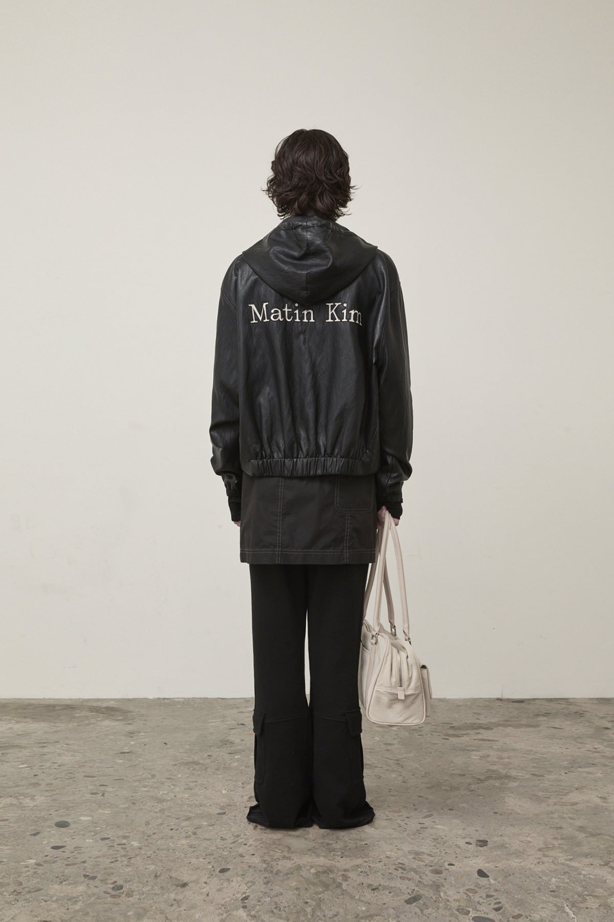 Matin Kim - Faux Leather Hoody Crop Jumper (Black) product image 8 | TRAB K-Fashion Australia