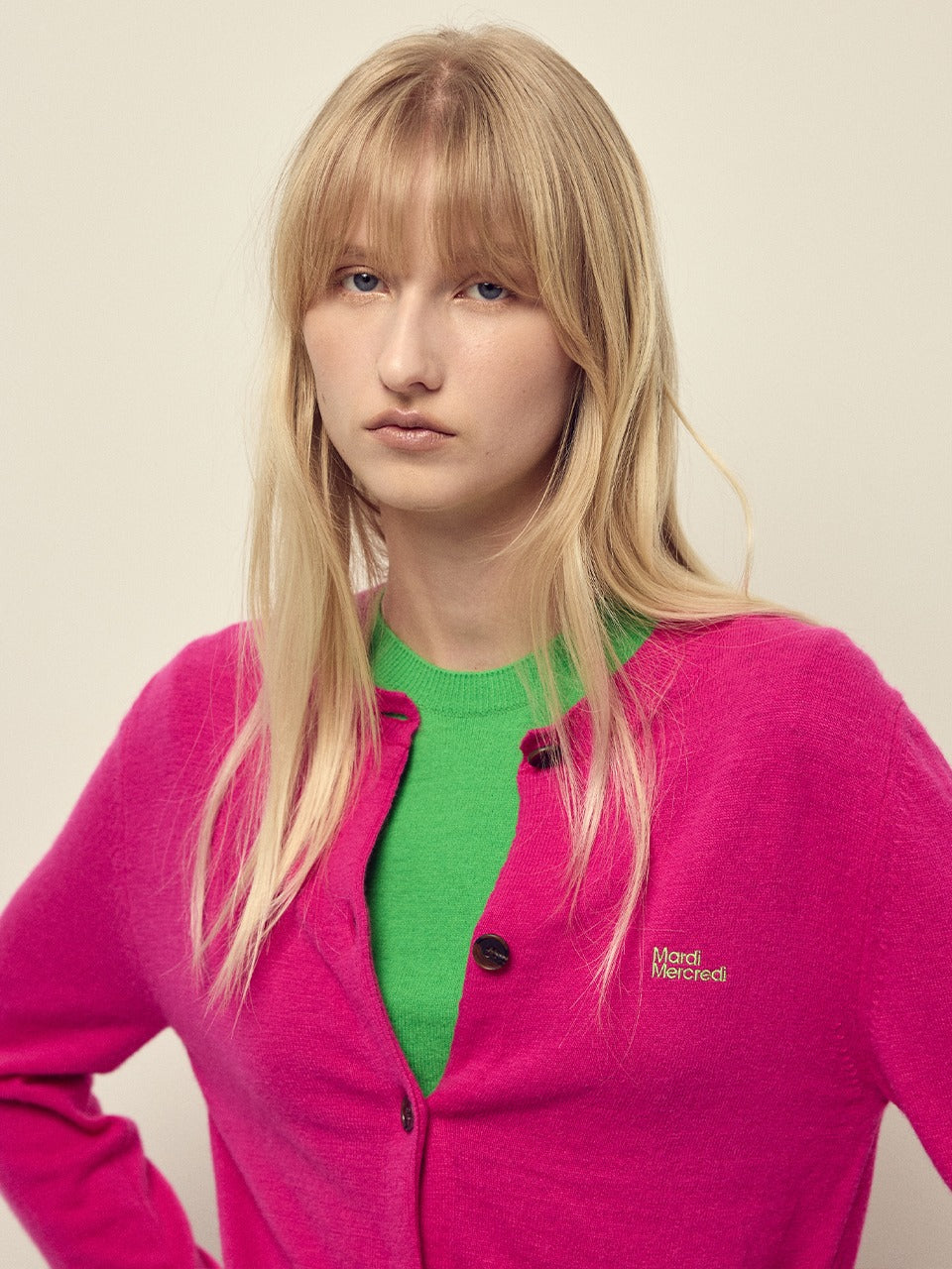 Mardi Mercredi - Cashmere Blended Cardigan Round Neck Essential (Fuchsia) product image 1 | TRAB K-Fashion Australia