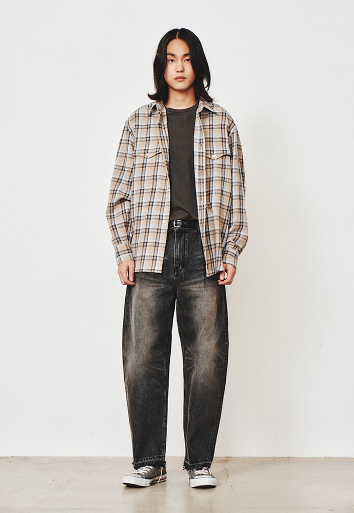Art if acts - Cut Off One Tuck Curve Denim Pants (Vintage Black) product image 1 | TRAB K-Fashion Australia