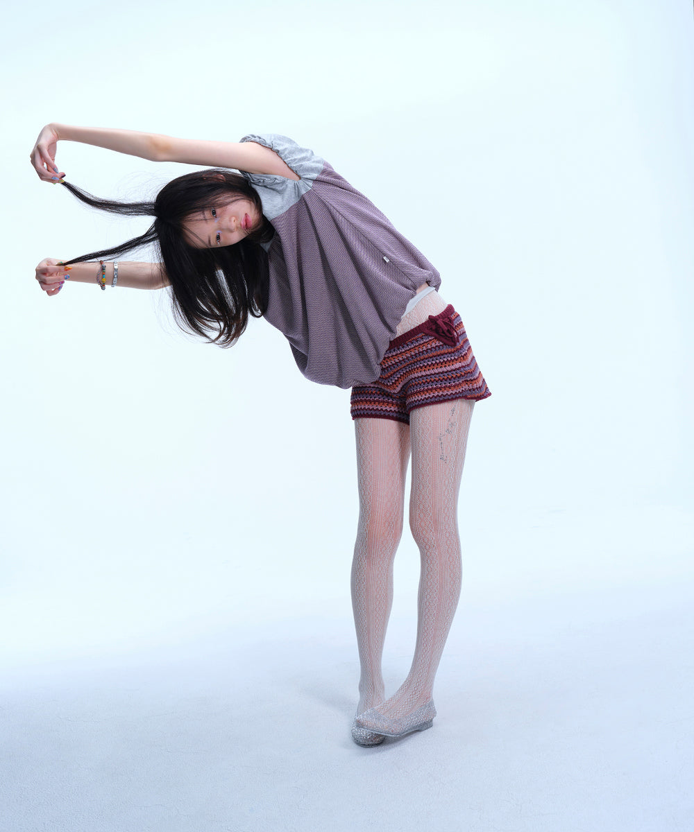 Coyseio - Striped Crochet Knit Shorts (Wine) product image 6 | TRAB K-Fashion Australia