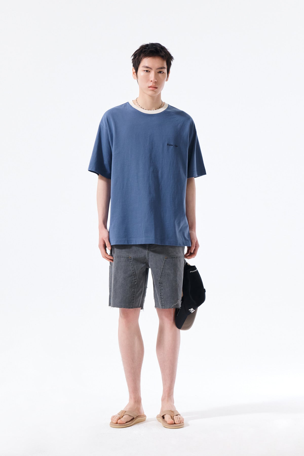 Matin Kim - Tonal Rib Back Logo Top (Smoke Blue) product image 9 | TRAB K-Fashion Australia