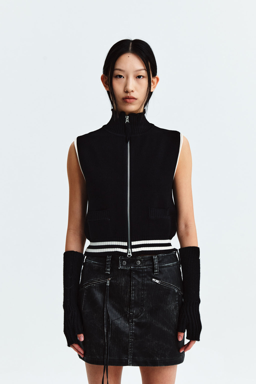 Matin Kim - Spell Point Stripe Knit Vest (Black) product image 5 | TRAB K-Fashion Australia