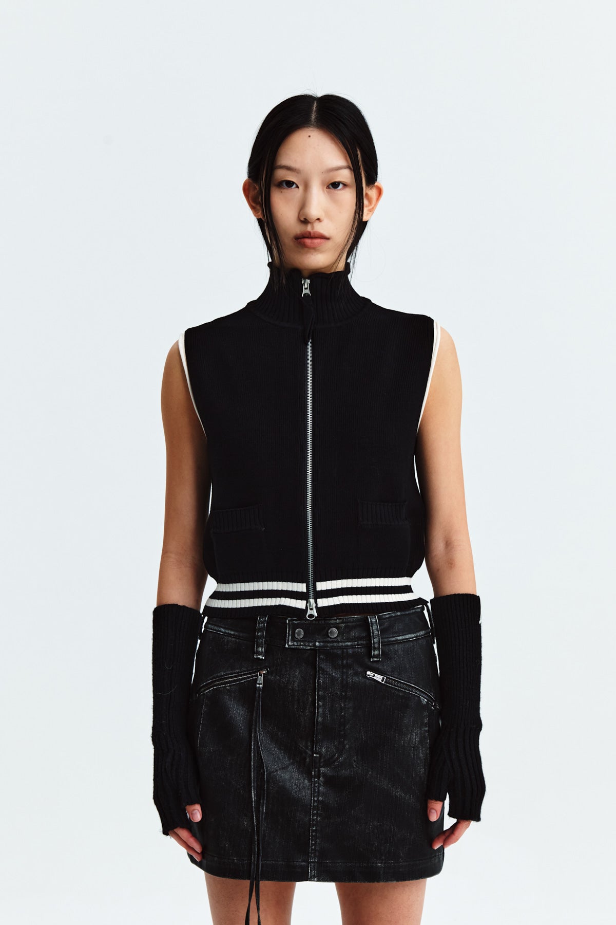 Matin Kim - Spell Point Stripe Knit Vest (Black) product image 5 | TRAB K-Fashion Australia