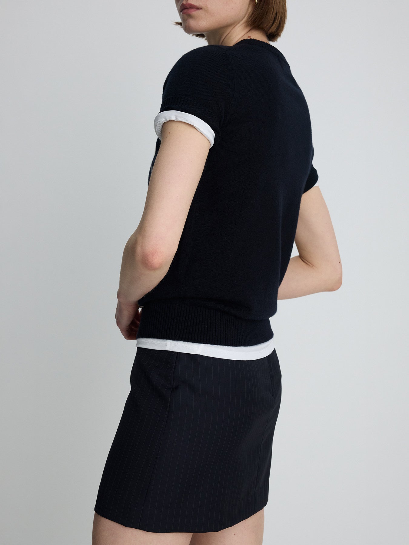 Tonywack - Wool Pin Striped Mini Skirt (Navy Pinstripe) product image 2 | TRAB K-Fashion Australia