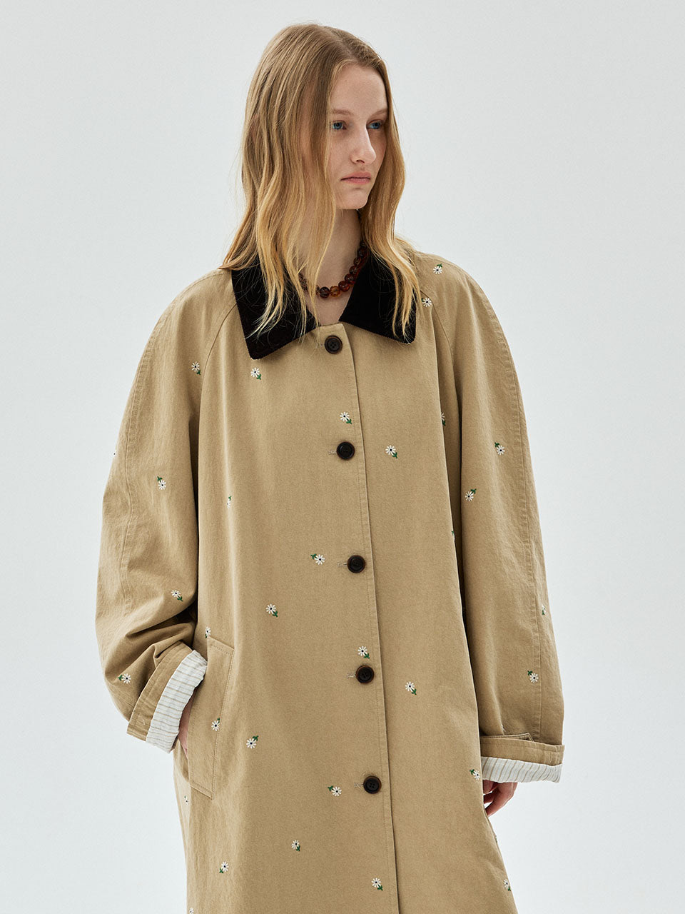 Mardi Mercredi - [Pre-Order – Ships September 30] Cotton Trench Coat Floral Embroidery (Beige) product image 1 | TRAB K-Fashion Australia