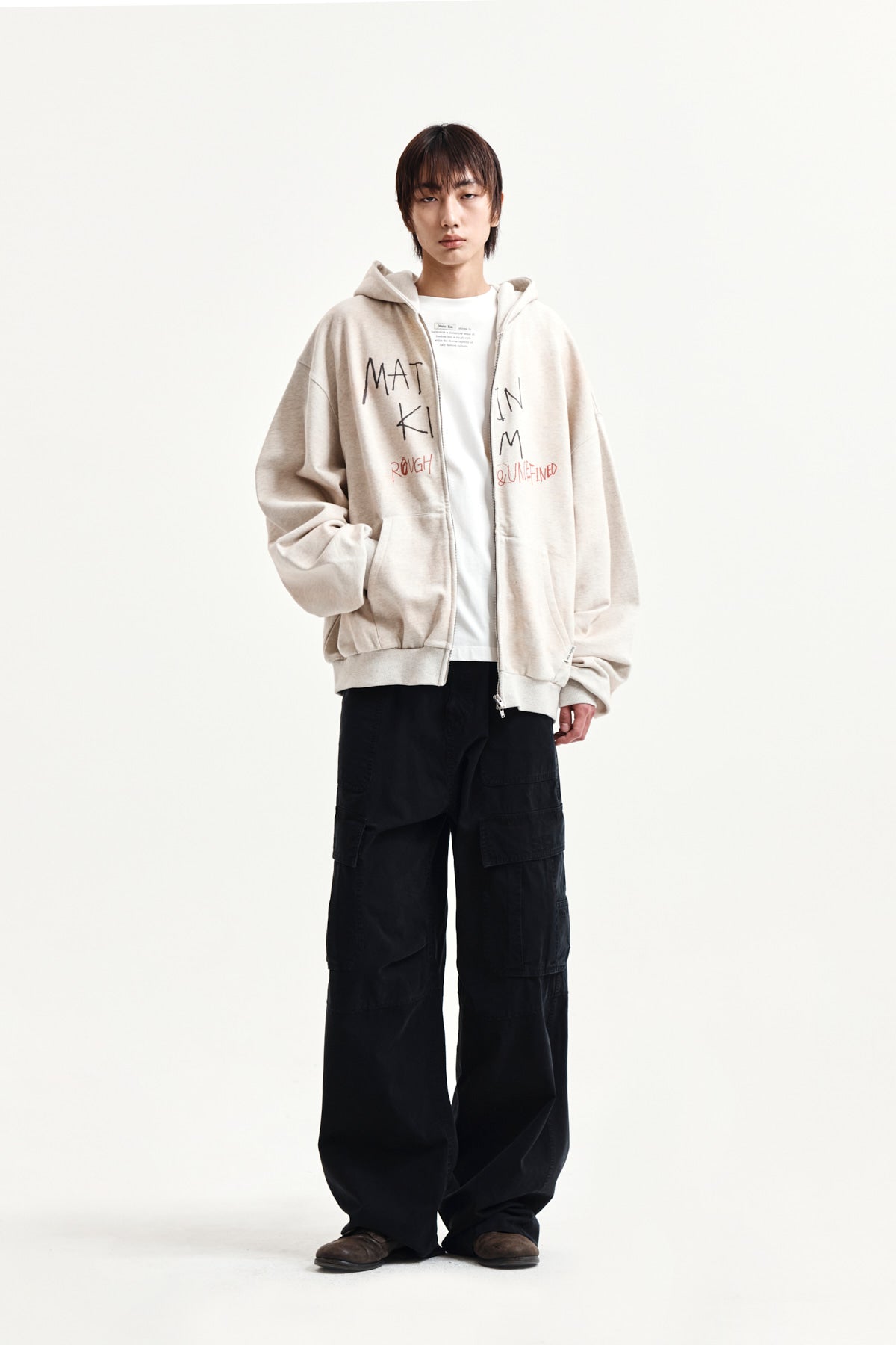 Matin Kim - Vintage Washed Graffiti Hoody Zip Up (Beige) product image 13 | TRAB K-Fashion Australia