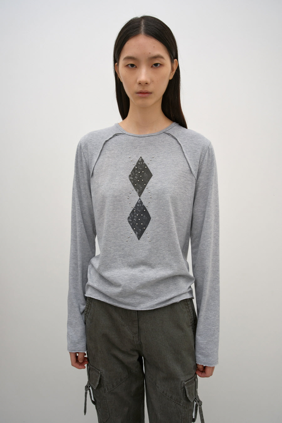 Insilence - Argyle Hotfix Long Sleeve (Melange Grey) product image 1 | TRAB K-Fashion Australia