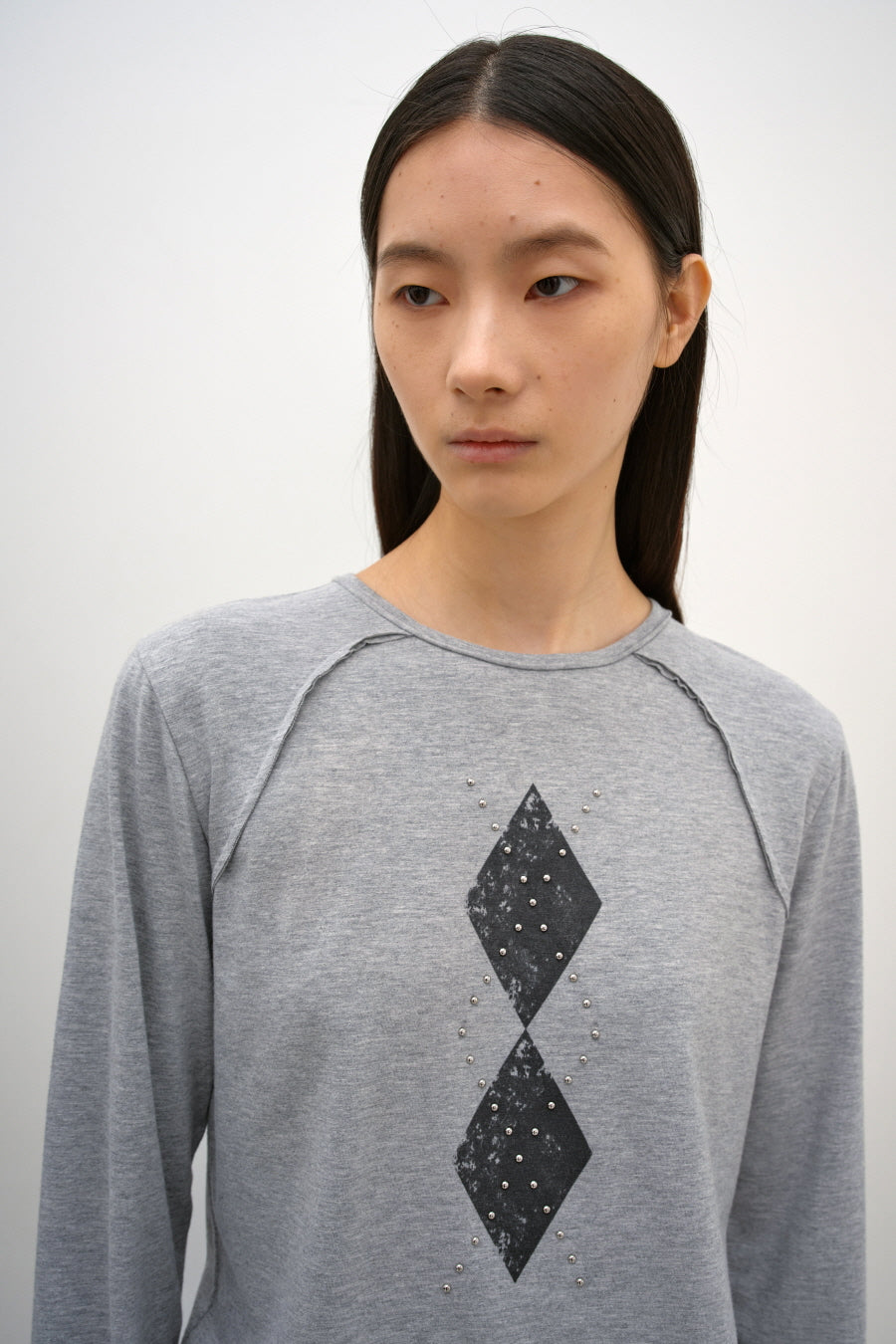 Insilence - Argyle Hotfix Long Sleeve (Melange Grey) product image 2 | TRAB K-Fashion Australia