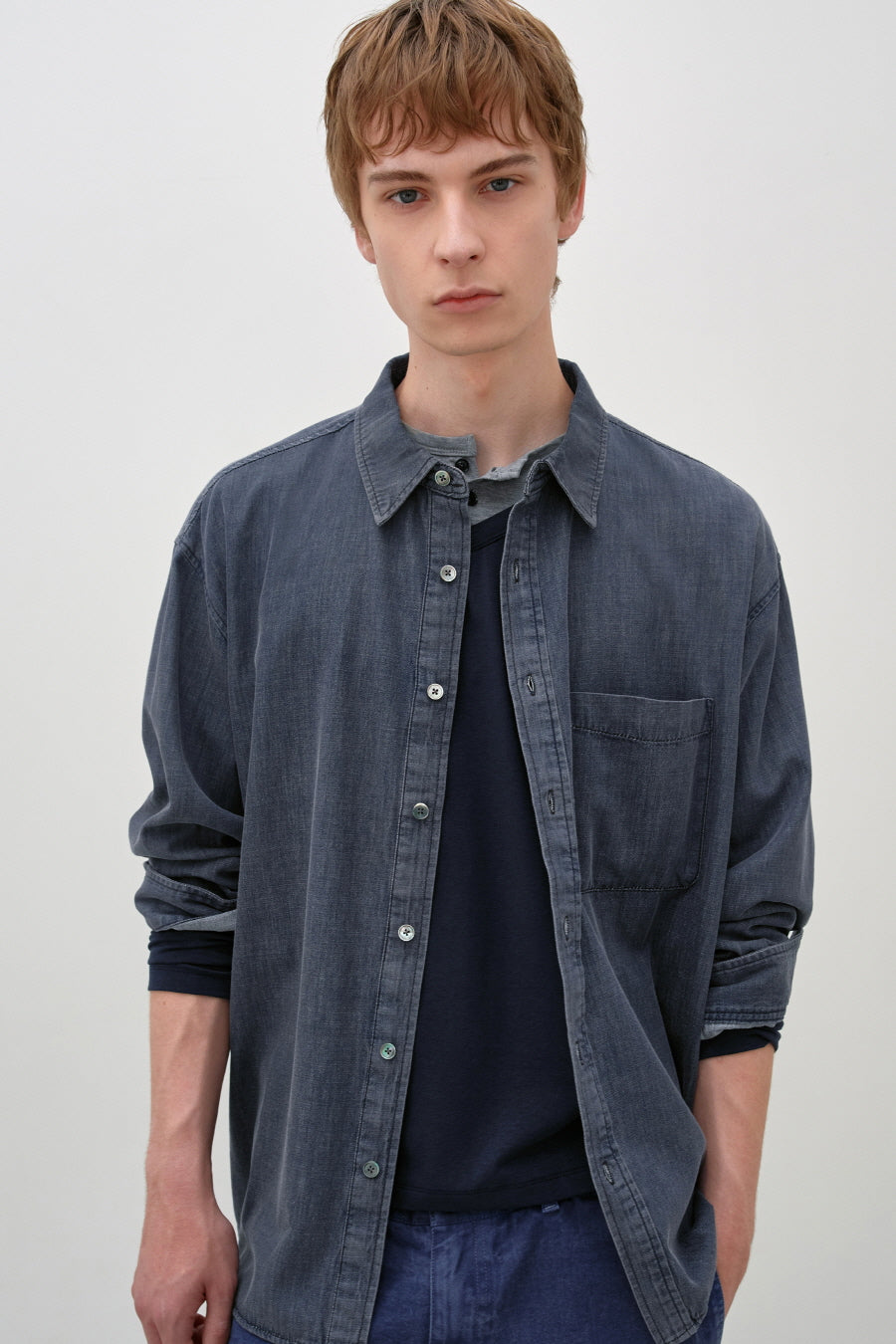 Insilence - Vintage Washed Denim Shirt (Vintage Indigo) product image 2 | TRAB K-Fashion Australia