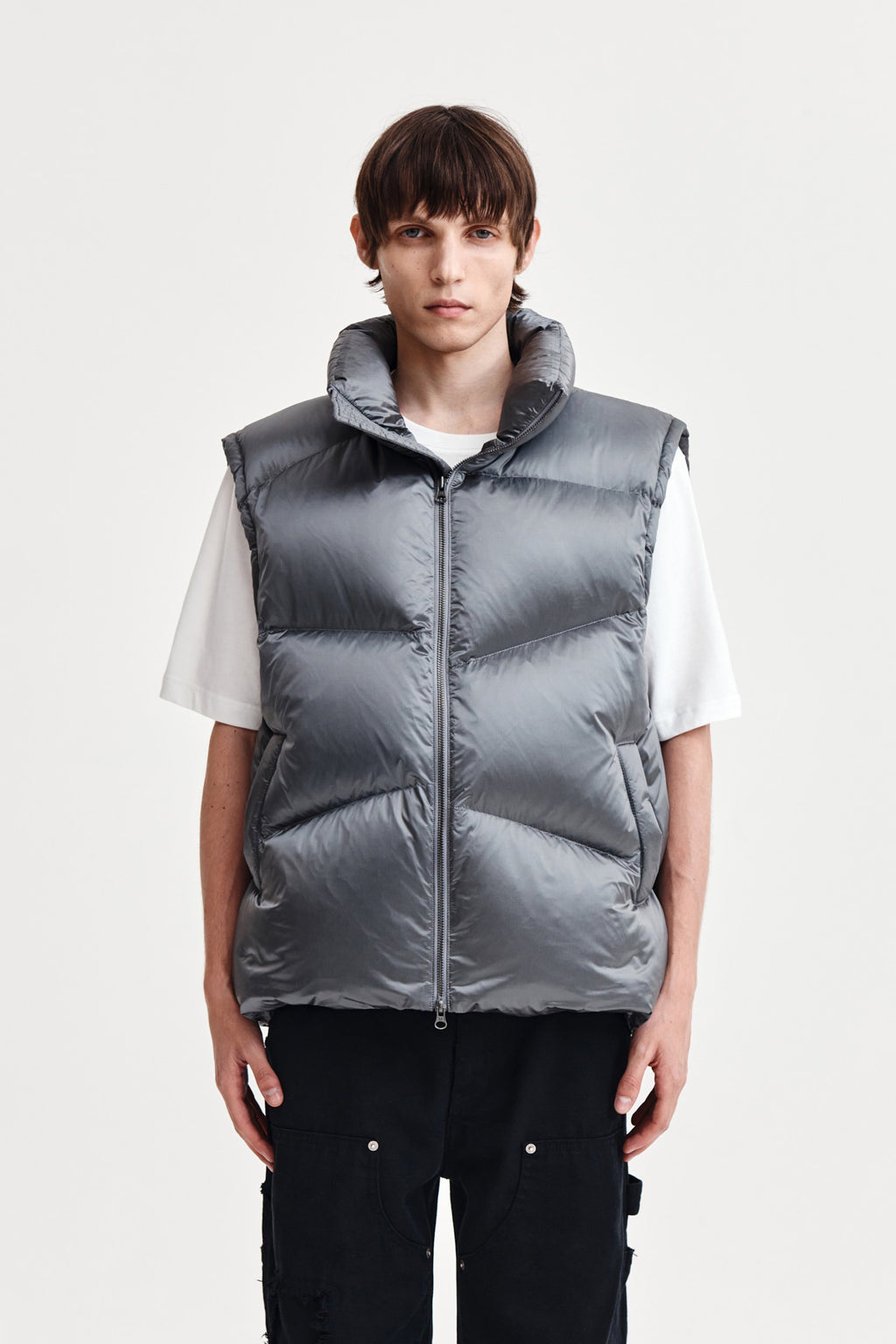 Matin Kim - Unbalance Quilted Down Vest (Grey) product image 5 | TRAB K-Fashion Australia