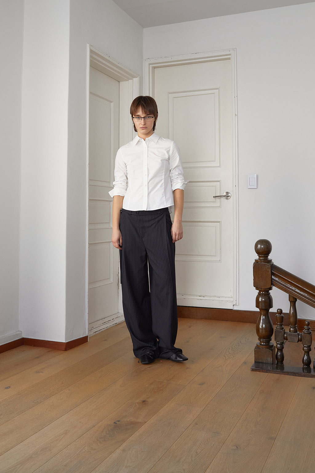 Matin Kim - Tuck Point Stripe Trouser (Dark Navy) product image 7 | TRAB K-Fashion Australia